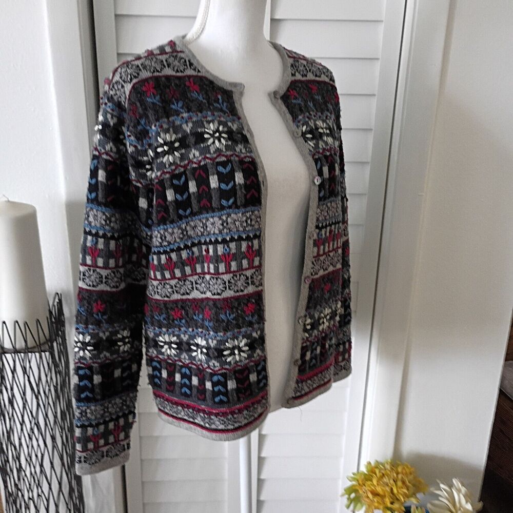 Talbot's women's vintage grey color palate Lambswool blend cardigan S‎ - Picture 4 of 9